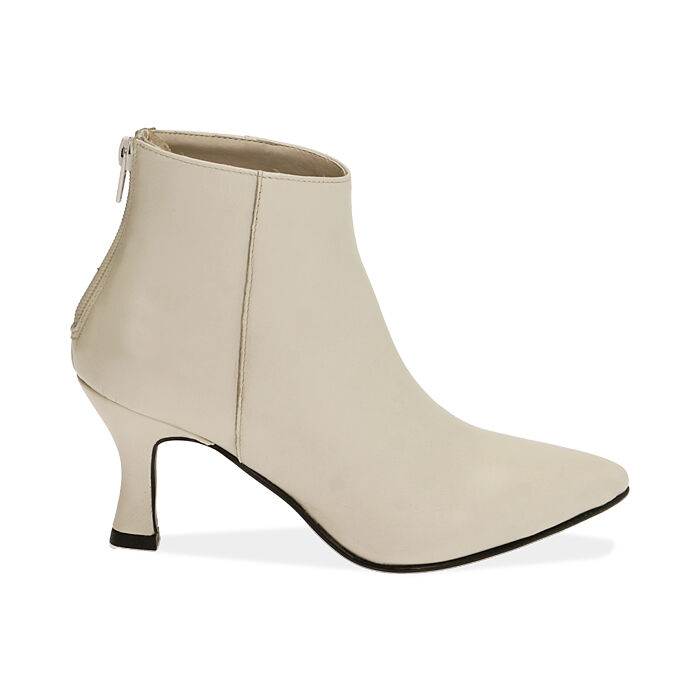 Botines para mujer crema en cuero, tacón 7 cm | Primadonna Collection