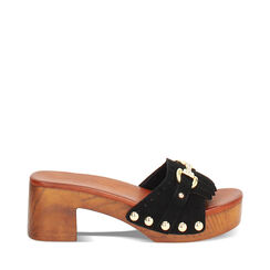 Zoccoli da donna con morsetto neri, in camoscio, Primadonna, 254990301CMNERO035, 001a