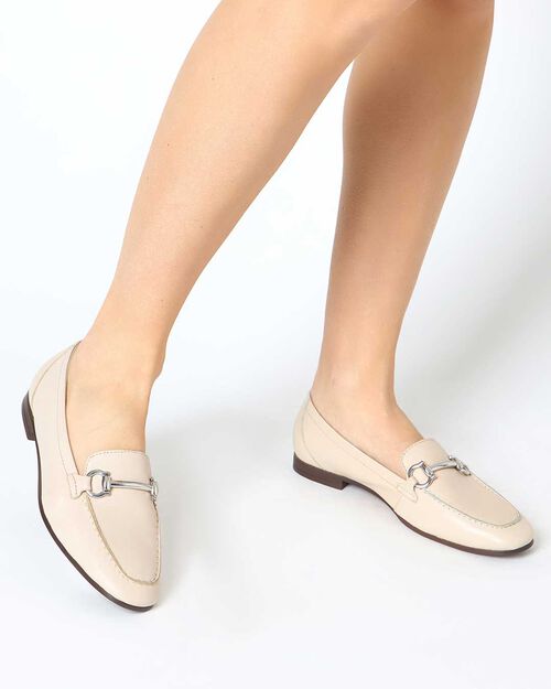 Mocassino panna in pelle, CREAM