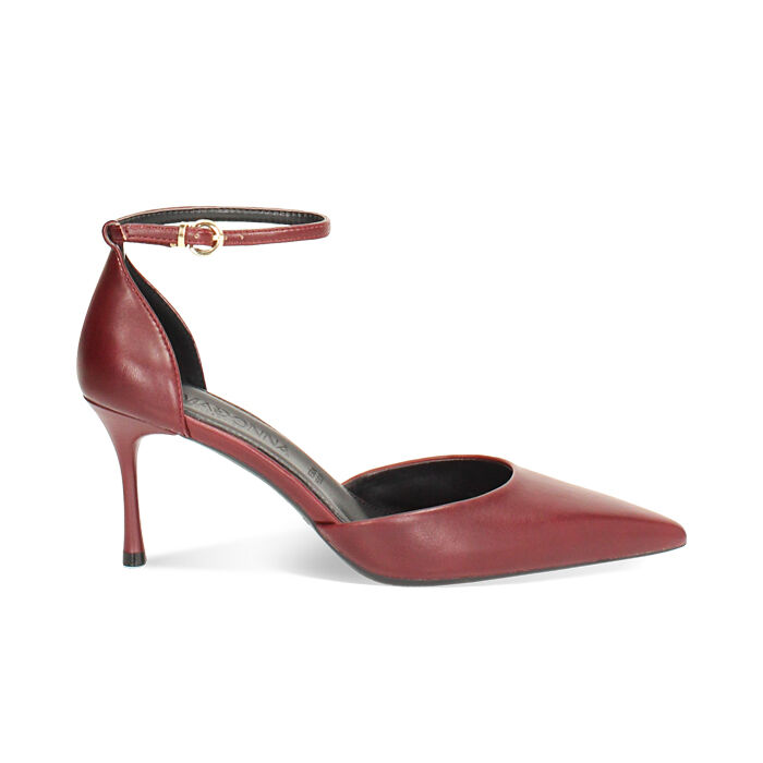 Décolleté open shank bordeaux con tacco 7,5 cm da donna, Primadonna, 262178010EPBORD035