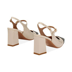D&eacute;collet&eacute; slingback donna beige-nere in vernice, tacco largo 7,5 cm, Primadonna, 254943780VEBENE035, 004 preview