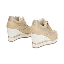 Sneakers beige con tacco 8 cm, Scarpe, 272811615EPBEIG035, 004 preview