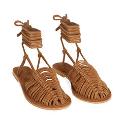Sandali lace-up cognac in camoscio , SPECIAL SALE, 196708030CMCOGN035, 002 preview