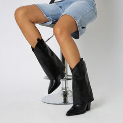 Tronchetti con risvolto e tacco largo 9,5 cm, Scarpe, 263086341EPNERO036, 002a