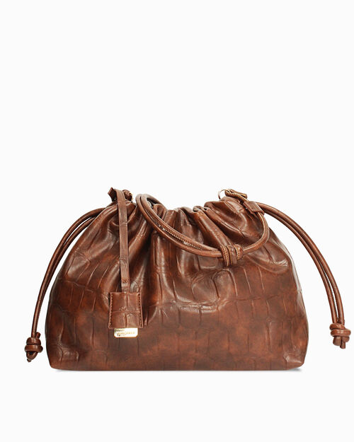 Borsa a mano cognac con texture cocco, COGNAC
