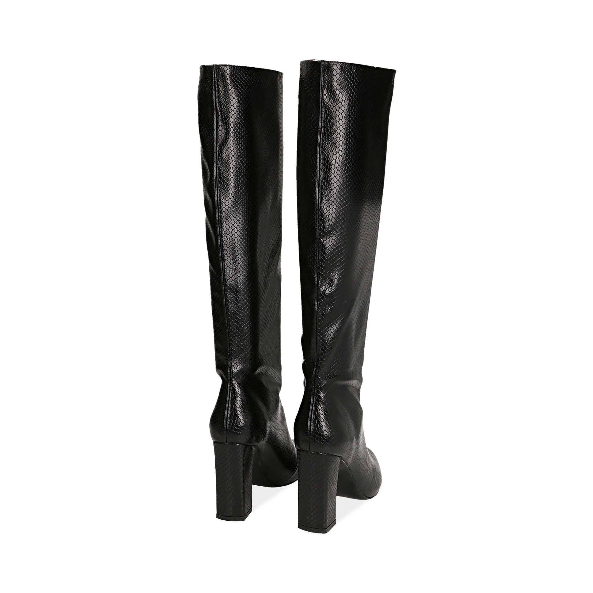 Stivaletti stile texano camperos in ecopelle pitonati con tacco basso a  banana Colore Nero Numero 36