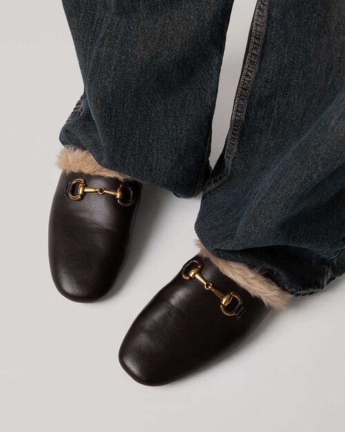 Dark brown mule with gold detail, DK BROWN