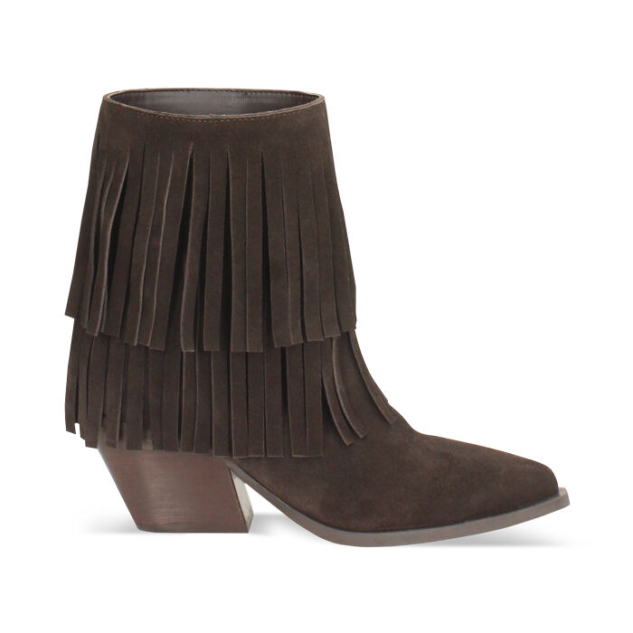 Bottines en daim brun foncé avec talon de 7,2 cm, Primadonna, 26B800514CMMORO035