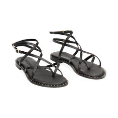 Sandali bassi neri con fascette in pelle, Ultime occasioni, 23S900550PENERO035, 002 preview