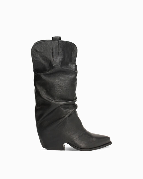 Stivali texani da donna in pelle lavata nera, BLACK