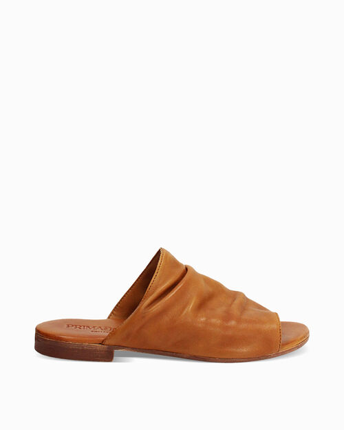 Sandali bassi cognac in pelle, COGNAC