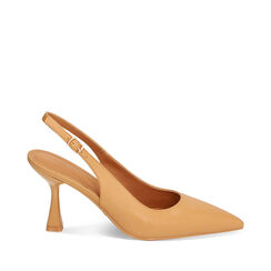 Décolleté slingback camel, tacco 8 cm, Primadonna, 234934803EPCAME035, 001a