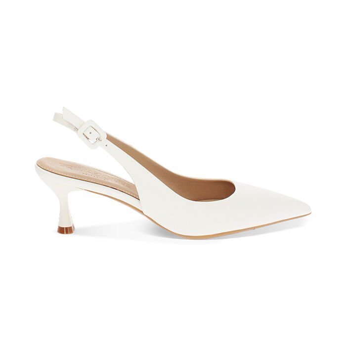 Décolleté slingback donna bianche, tacco 6 cm, Primadonna, 252118215EPBIAN035