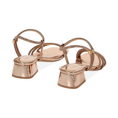 Sandali rosa-oro a specchio con pietre, tacco 3,5 cm, Primadonna, 234911225SRRAOR035, 003 preview