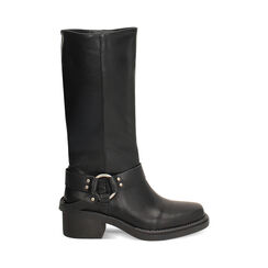 Biker neri con tacco 5 cm, Scarpe, 27P686110EPNERO035, 001 preview