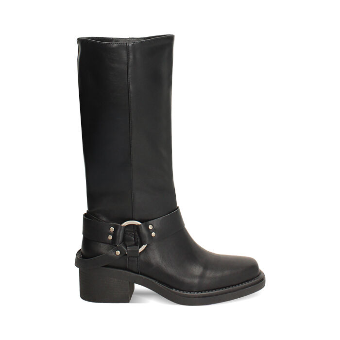 Biker neri con tacco 5 cm, Scarpe, 27P686110EPNERO035