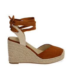 Espadrillas marroni in microfibra, zeppa 10,5 cm , 194904023MFMARR037, 001a