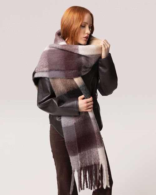 Beige-multicolor scarf with fringes, MULTI COLOR