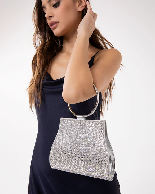 Mini bag argento con pietre, SILVER