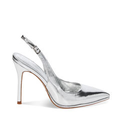 Décolleté slingback argento laminate, tacco 10 cm, Primadonna, 232186203LMARGE035, 001a