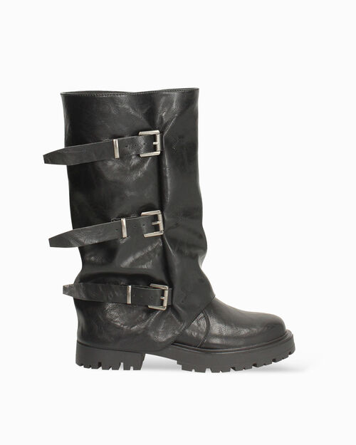 Stivali biker neri con fibbie, BLACK