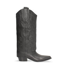 Bota negra de piel lavada con tacón de 4,5 cm, Primadonna, 26B840807PANERO035, 001 preview