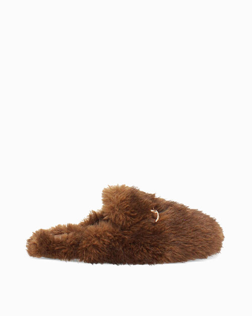Pantofole testa di moro in pelo sintetico, DK BROWN