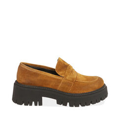 Mocassini chunky cognac in camoscio , Special Price, 187204433CMCOGN035, 001a
