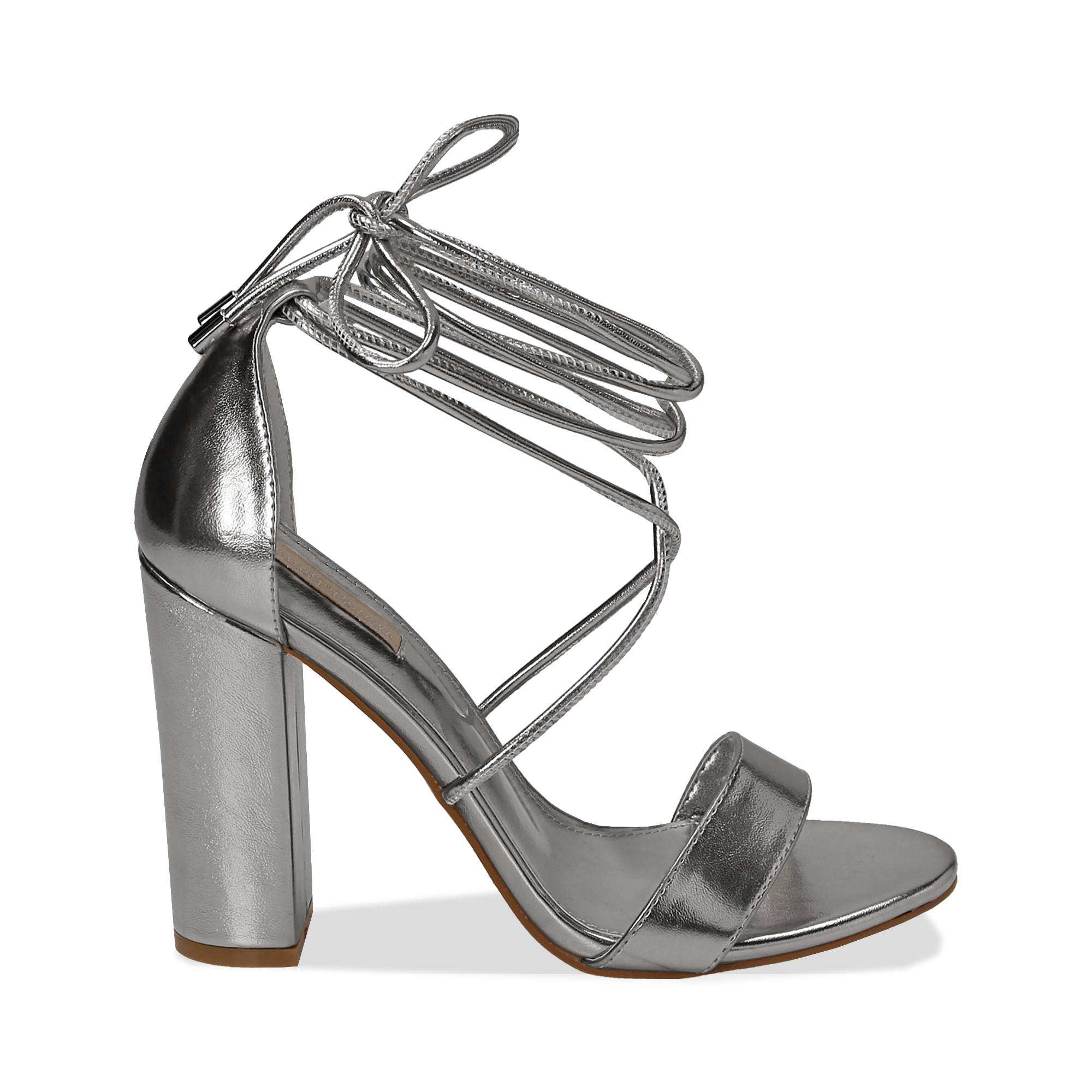 Sandali lace-up argento in eco-pelle laminata, tacco 10,50 cm | Primadonna  Collection