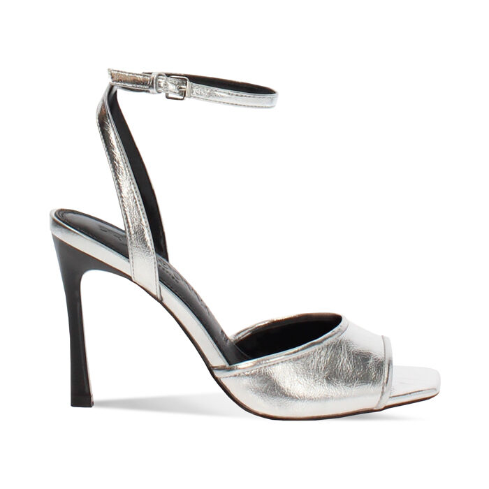 Sandali con tacco argento da donna, altezza 9,5 cm, Primadonna, 26M707350LMARGE035