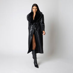 Trench nero da donna con collo in pelliccia sintetica, Primadonna, 266541207EPNEROM, 002a