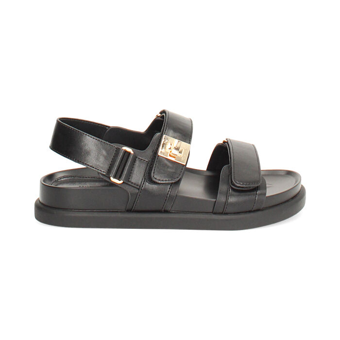 Sandali bassi donna neri con dettagli oro, Primadonna, 251233227EPNERO036