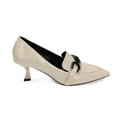 Mocassini panna in naplak, tacco 5,7 cm, Primadonna, 224934908NPPANN037, 001 preview