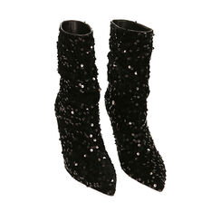 Ankle boots noires à paillettes, talon 8,5 cm , Primadonna, 202162805PLNERO035, 002a
