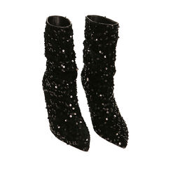 Bottines noires à paillettes, talon 8,5 cm , 202162805PLNERO037, 002a