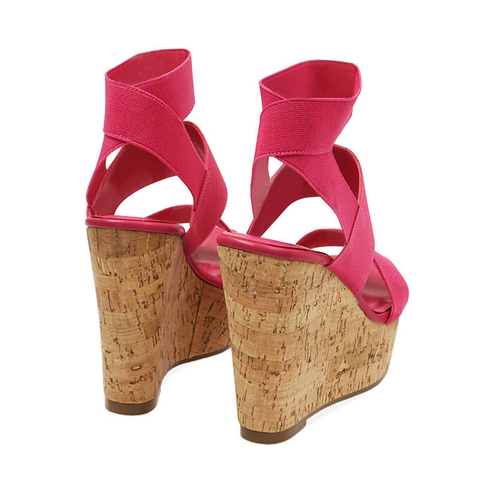 Sandali donna fucsia in tessuto zeppa 12 cm Primadonna Collection