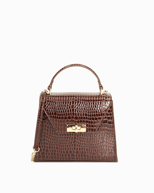 Dark brown mini bag with crocodile print, DK BROWN