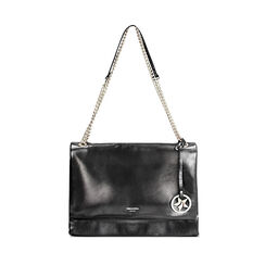 Borsa a spalla nera lucida con tracolla a catena, Primadonna, 265700583EUNEROUNI, 001a