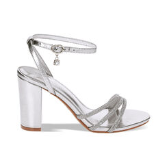 Sandalias con tacón plateado laminado con piedras, Special Price, 232712111LPARGE037, 001 preview