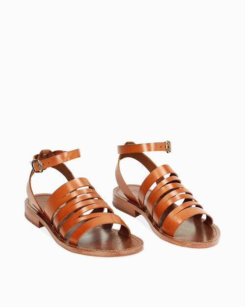 WOMEN SHOES FLAT COW LEATHER COGN, 