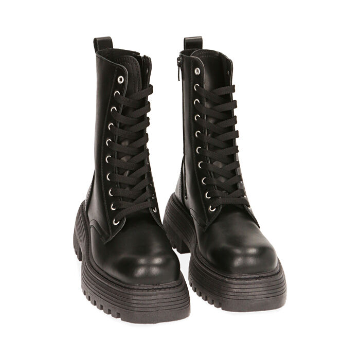 botas militares mujer negra, tacón 6 cm | Primadonna