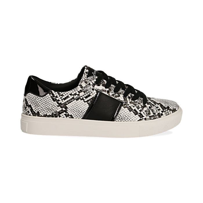 Sneakers Bianco Nere In Eco Pelle Effetto Snake Skin Primadonna