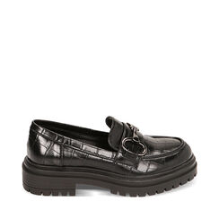 Mocassini platform neri stampa cocco, Primadonna, 223012218CCNERO035, 001a