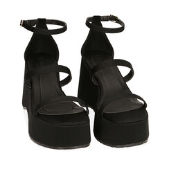 Sandali neri in tessuto, tacco 9 cm, Primadonna, 214915751LYNERO035, 002a