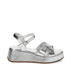 Sandali argento in laminato, zeppa 5,5 cm, Ultime occasioni, 234958611LMARGE035, 001a