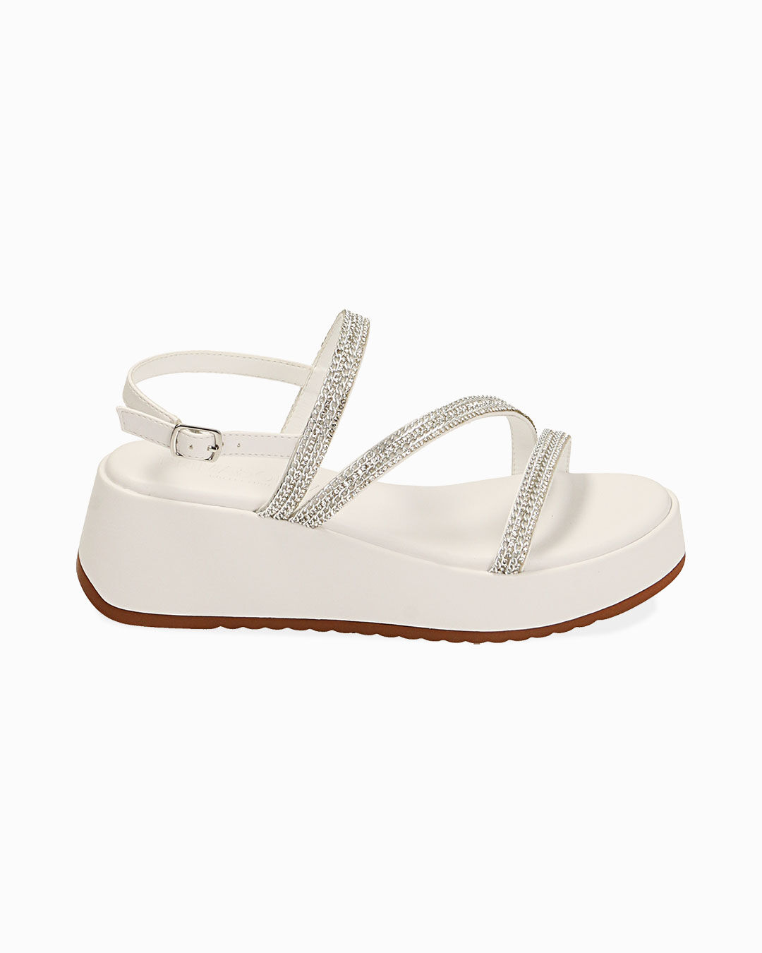 Sandali bianchi con strass, zeppa 5,5 cm