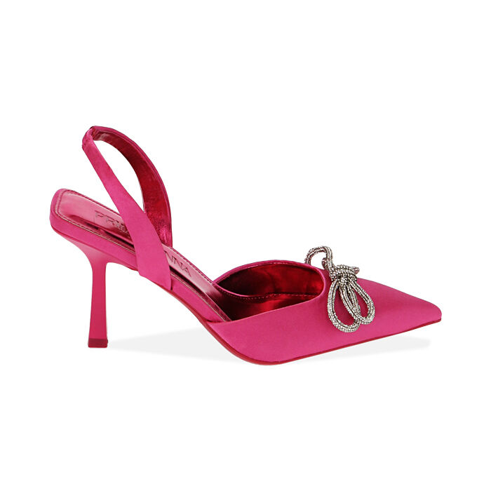 D&eacute;collet&eacute; slingback gioiello fucsia, tacco 8,5 cm, Primadonna, 212161210RSFUCS036