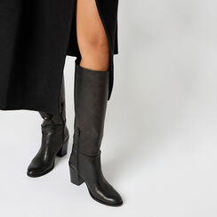 CALZATURA STIVALE PELLE LAVATA NERO, Primadonna, 261033130PANERO036, 002a
