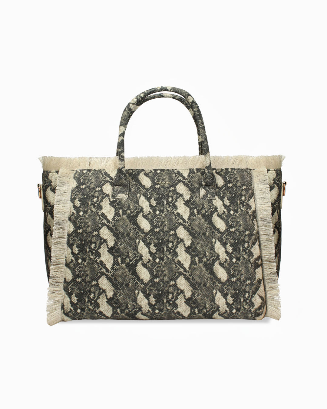 Borsa canvas pitone nero-beige con tasche