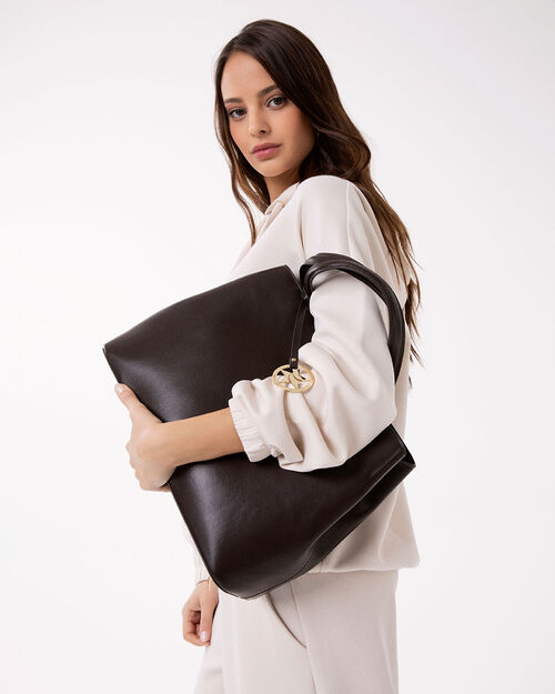 Bolso de mano marr&oacute;n oscuro con bandolera removible, DK BROWN